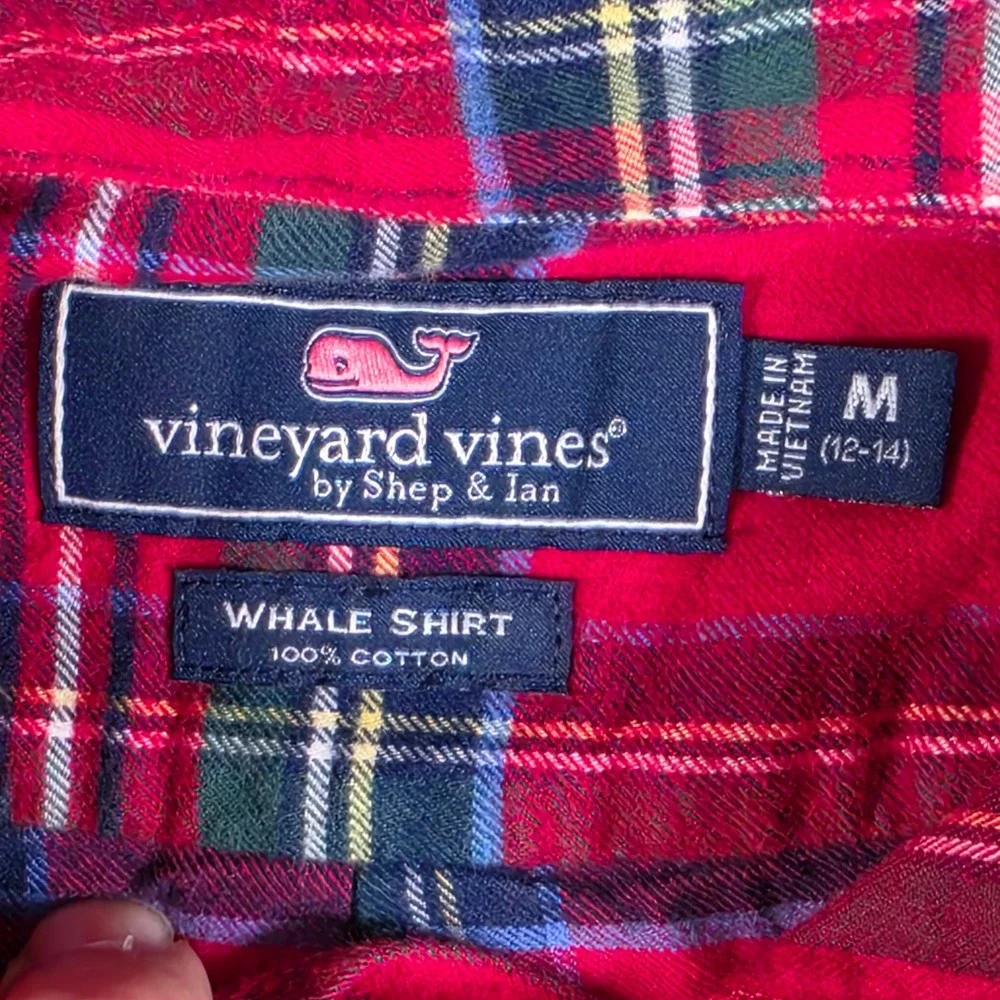 Vineyard Vines Boys Red Tartan Plaid Whale Shirt Button Down Size M 12-14